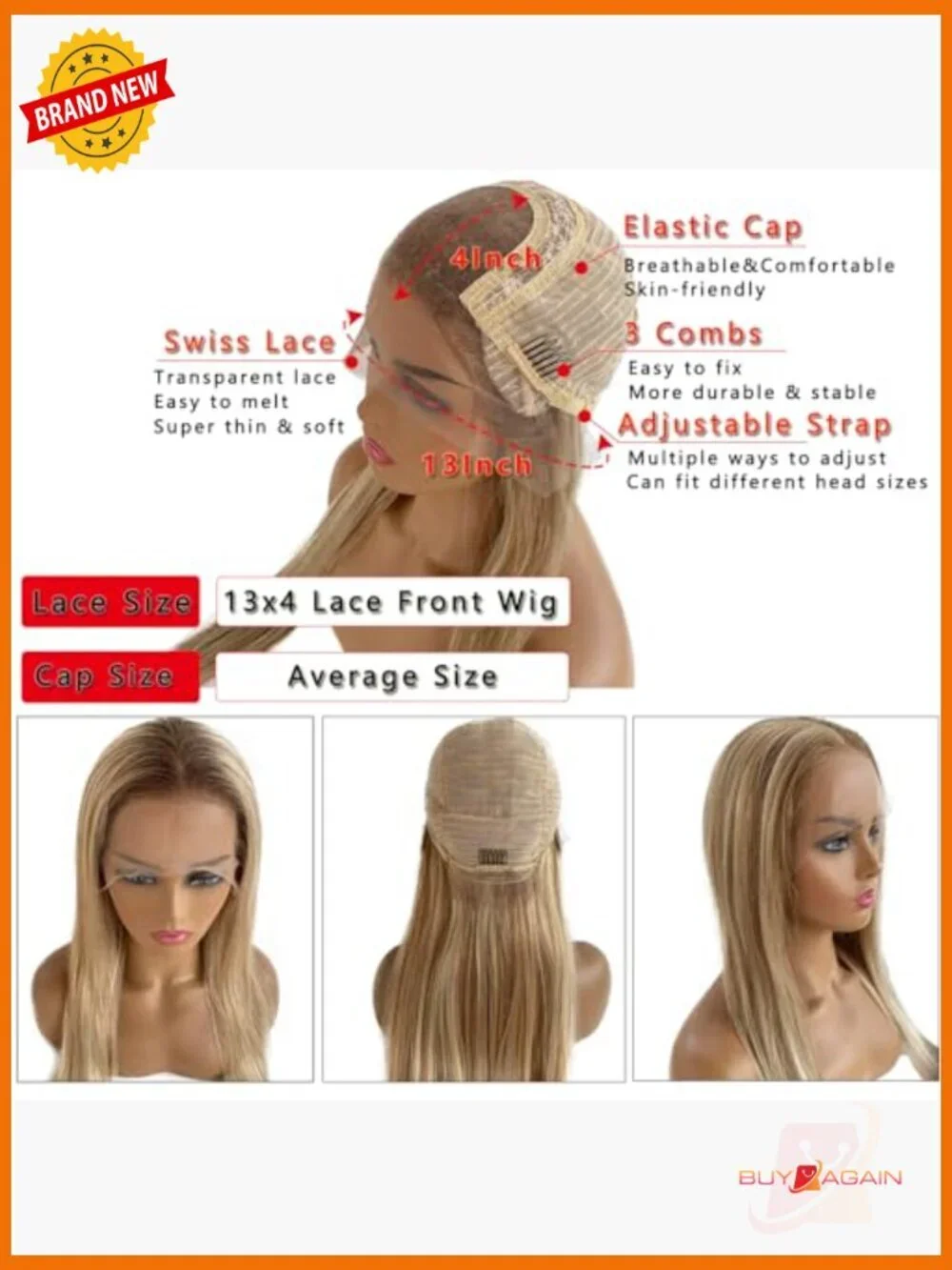 13x4 HD Lace Front Human Hair Wig Straight 150% Density Pre Plucked Baby Hair